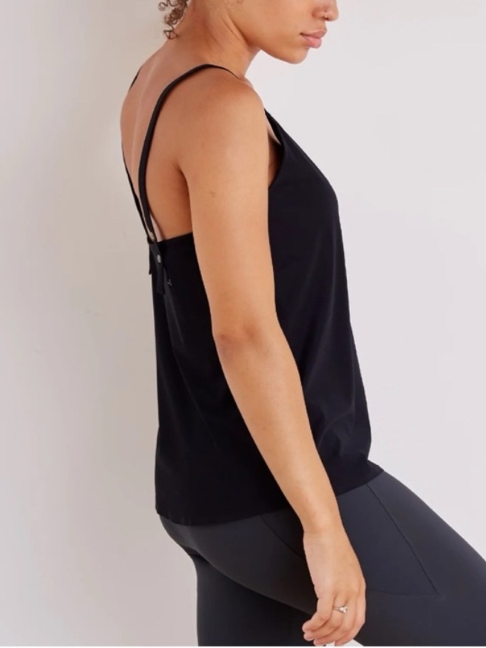 ADAY ‘Snap to It’ Tank Top in Black Technical Silk Contemporary Minimalist-Small
